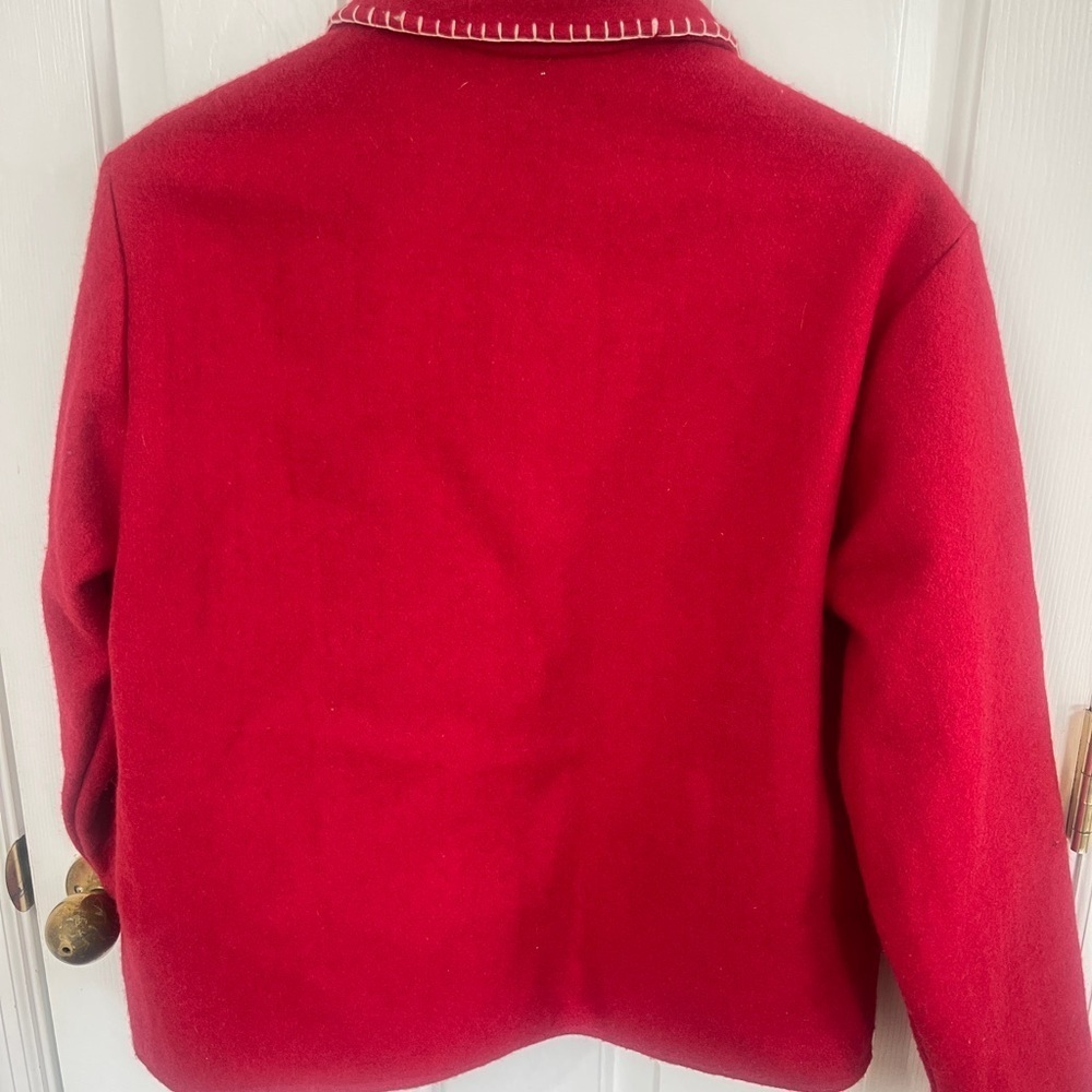 Take Two VTG Size Med Snowman Jacket Shacket Red Christmas Wool Blend Red - Picture 5 of 8